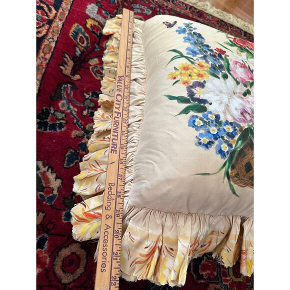 Vintage Silk Victorian Pillow Hand Painted ruffled yellow Dawn filled READ - Picture 14 of 16
